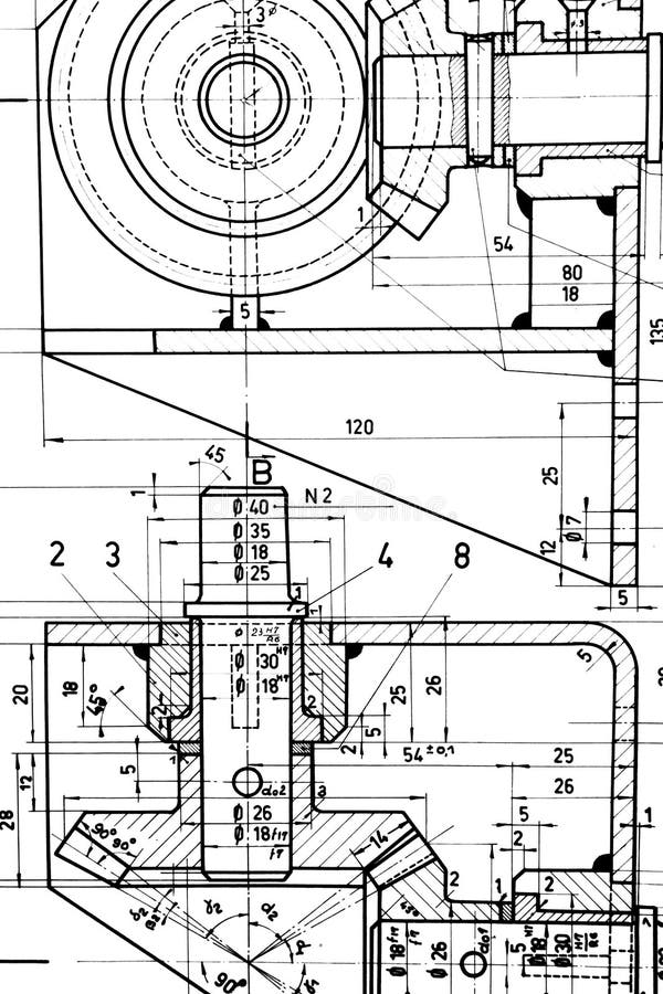 Maschinenbau technische Zeichnung eine menge aus.