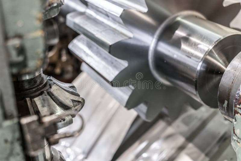 Manufacturing of a Gear Shaft on a Gear Cutting Machine Stock Image