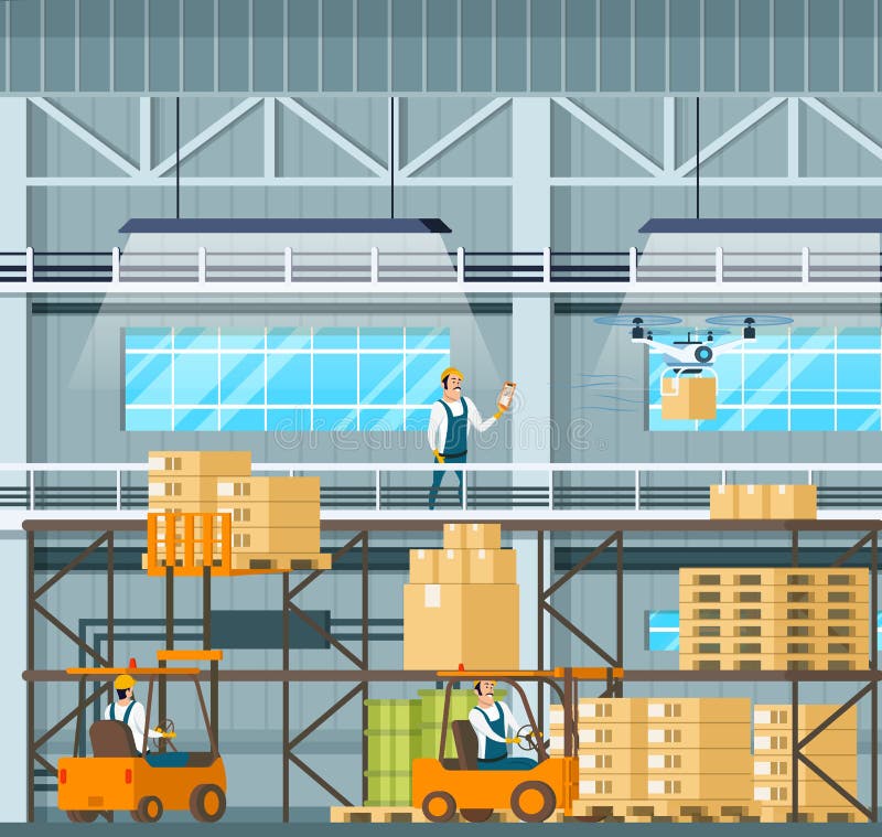 Manufacturing Modern Warehouse Technology Process stock illustration