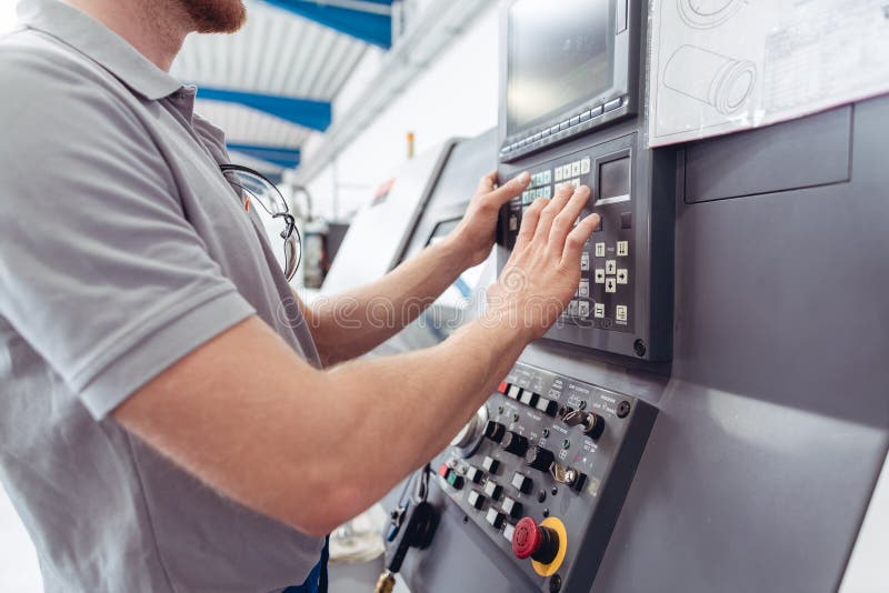 Manufacturing Worker Programming Industrial CNC Machine Tool Stock