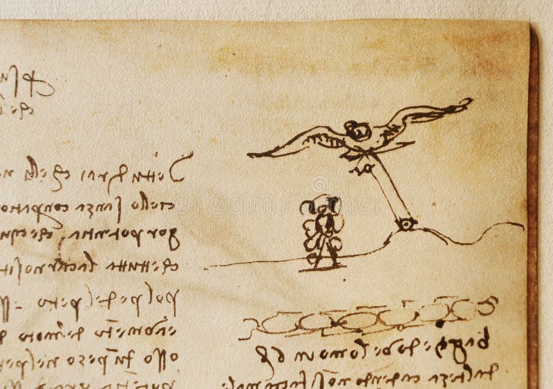 Manuscript, Drawings, Birds by Leonardo Da Vinci in the Old Book the