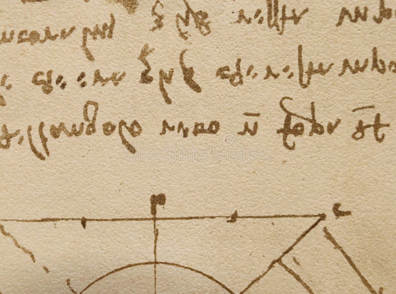 Manuscript, drawings, blueprints by Leonardo Da Vinci in the old book The Codice Sul Volo, by E. Rouveyre , 1893 stock photography