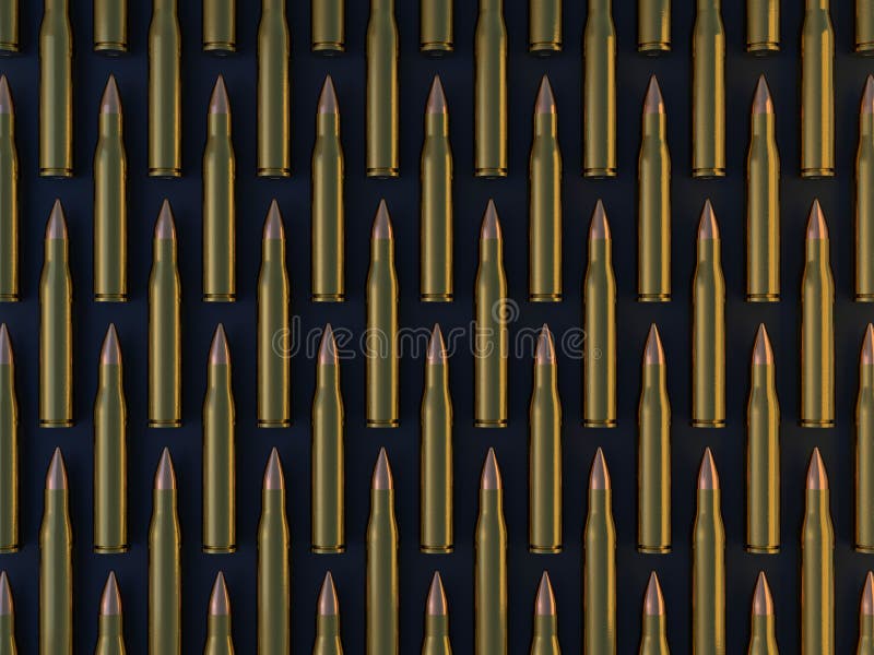 Many ammunition bullets pattern background. 3D vector illustration