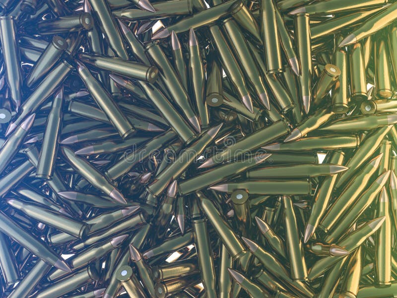 Many ammunition bullets pattern background. 3D royalty free illustration