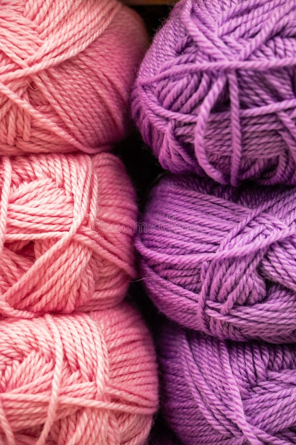 Many Balls of Wool Yarn for Knitting. Selling Fluffy Threads in a Craft Store Stock Photo