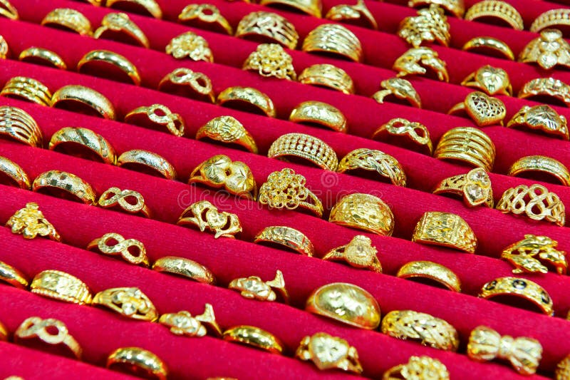 Many Beautiful Gold Rings on Display Stock Photo Image of price, gift 199647146