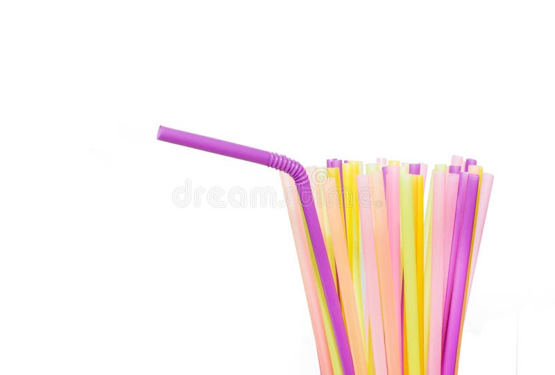 Many Bright Multicolored Plastic Tubes for Beverages on a White Background Stock Image Image
