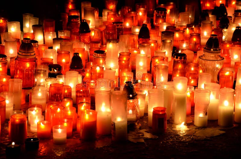 Many Burning Candles In Graveyard Stock Image Image 26916799