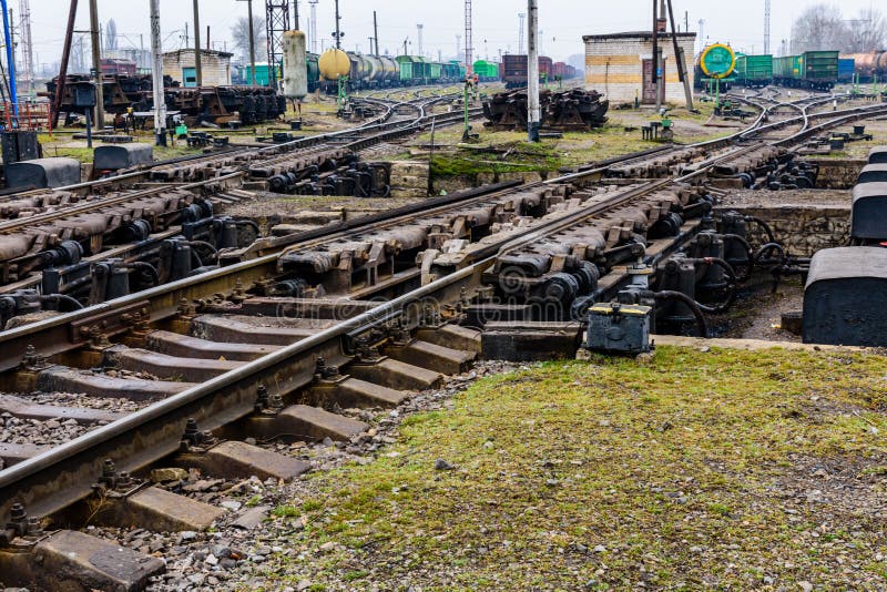 Many Cargo Trains at the Sorting Railway Station Stock Photo Image of
