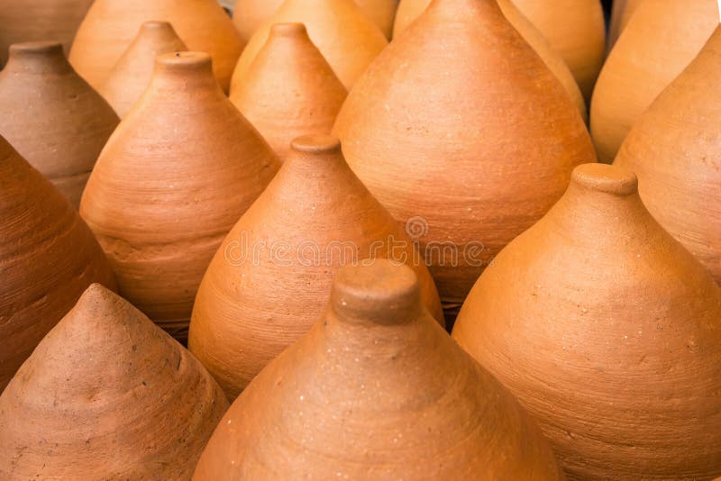 Many Clay Pots in the Pottery Closeup Stock Photo Image of