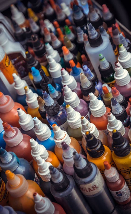 Many Color Ink Bottles for Tattoo Stock Photo Image of creative