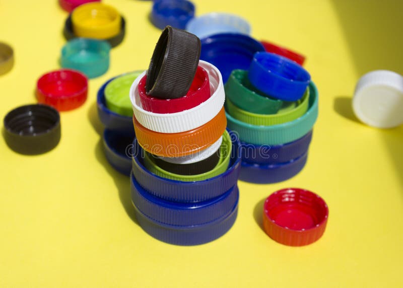 Many Colorful Bottle Caps.separate Garbage Collection. Plastic Sorting