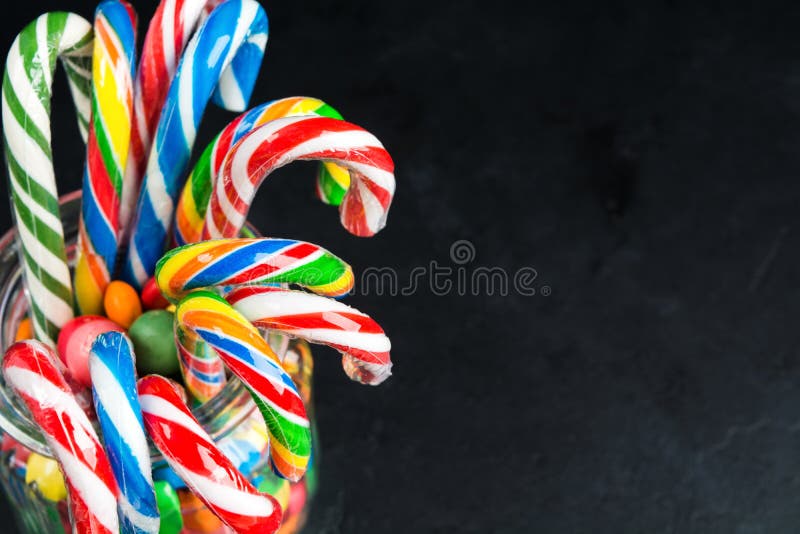 Many Colorful Candy Canes with Black Background Stock Photo Image of