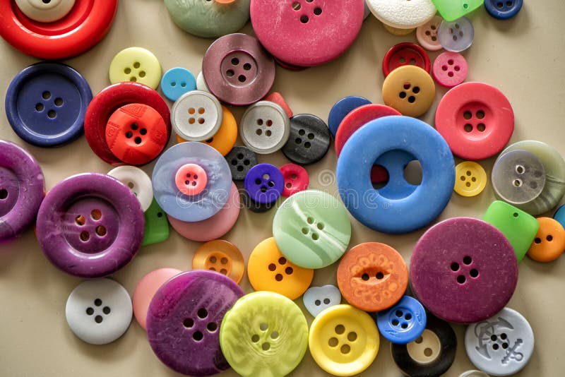 Many colorful garment buttons in various shapes and sizes