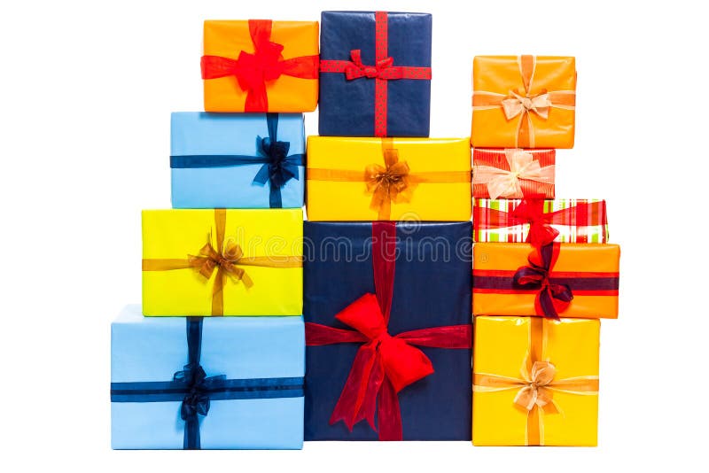 Colorful Gift Boxes Wrapped in Dotted Paper Stock Image Image of
