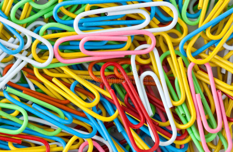 Many colorful paper clips stock image