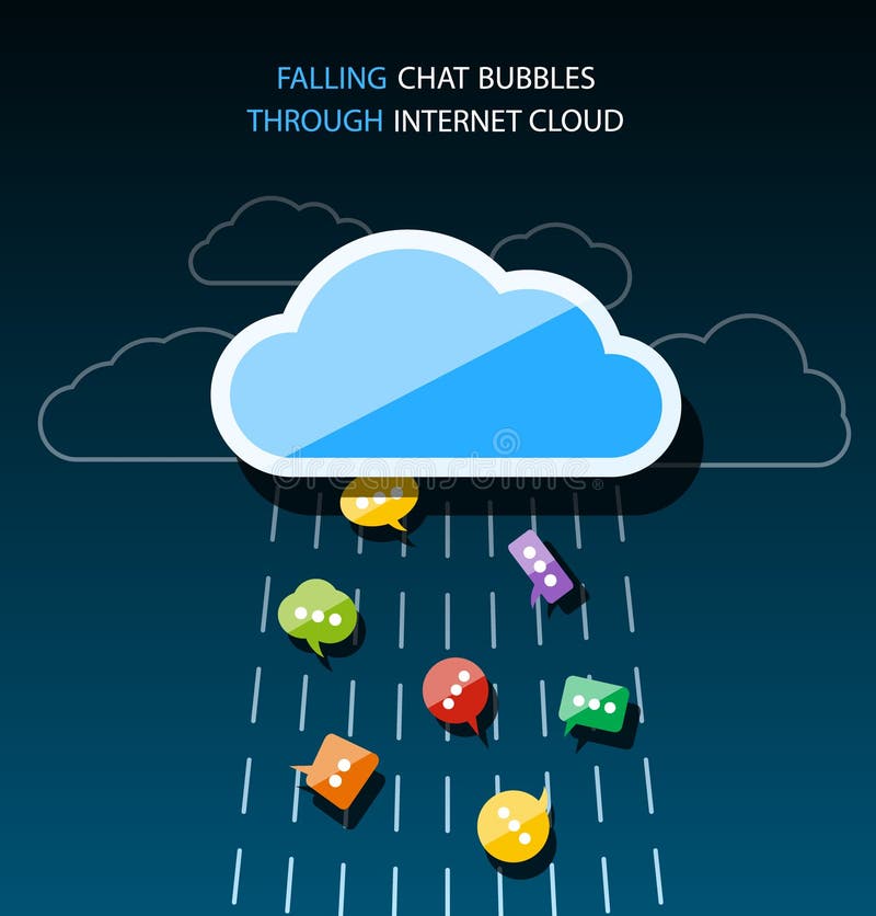 Many colorful speech bubbles falling through internet cloud stock illustration Many colorful speech bubbles falling through internet cloud stock illustration