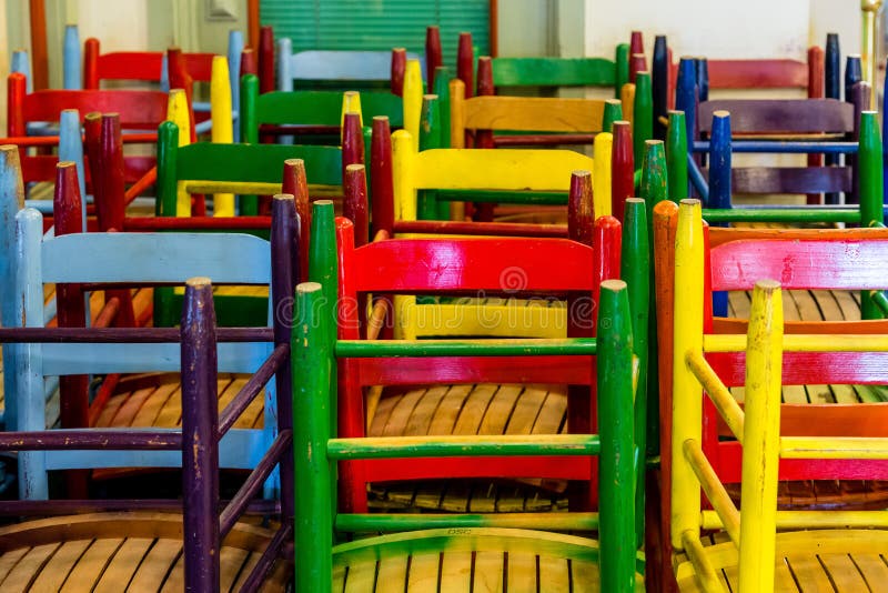 Many Colorful Wood Chairs