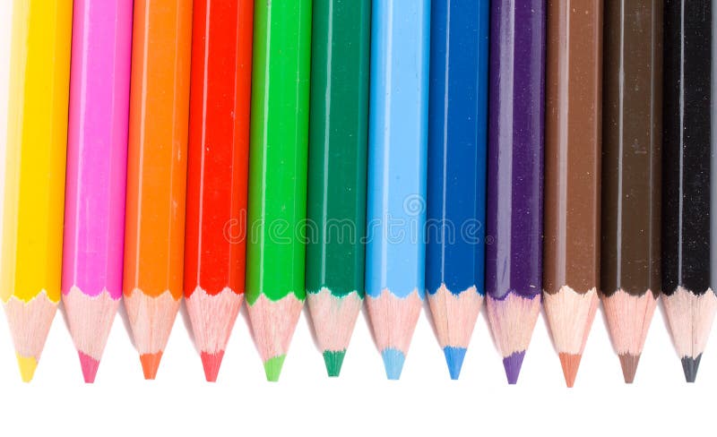 Many colour pencils in a row