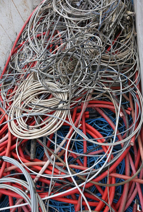 Many copper electrical cables in a deposit of waste collection C stock images