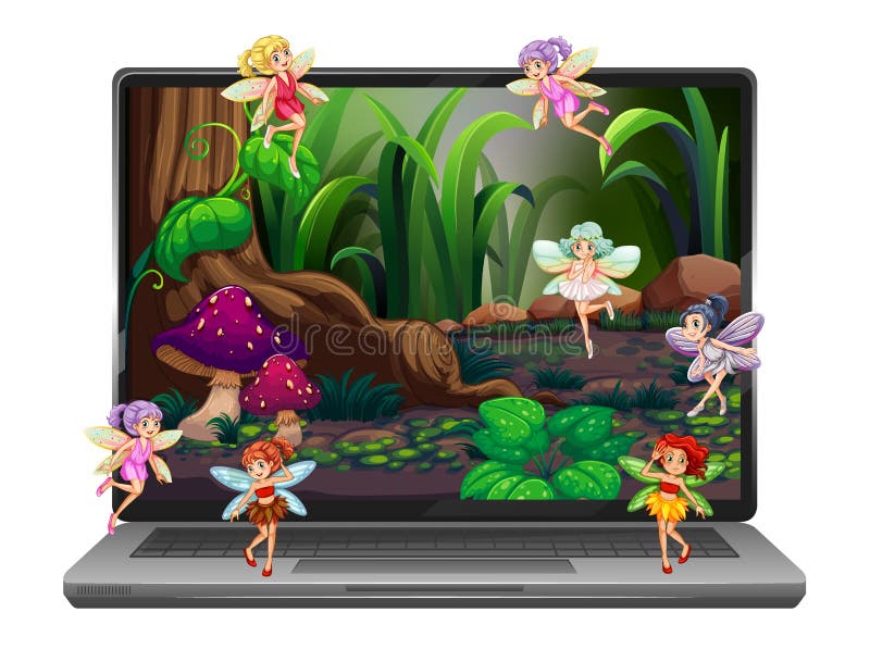 Many cute fairies on laptop screen
