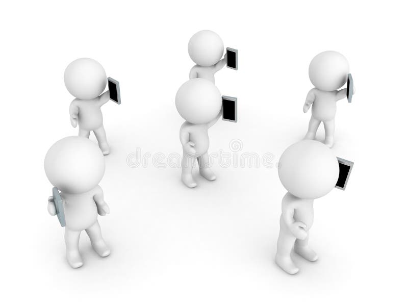 Many 3D Characters holding and talking on the phones stock illustration