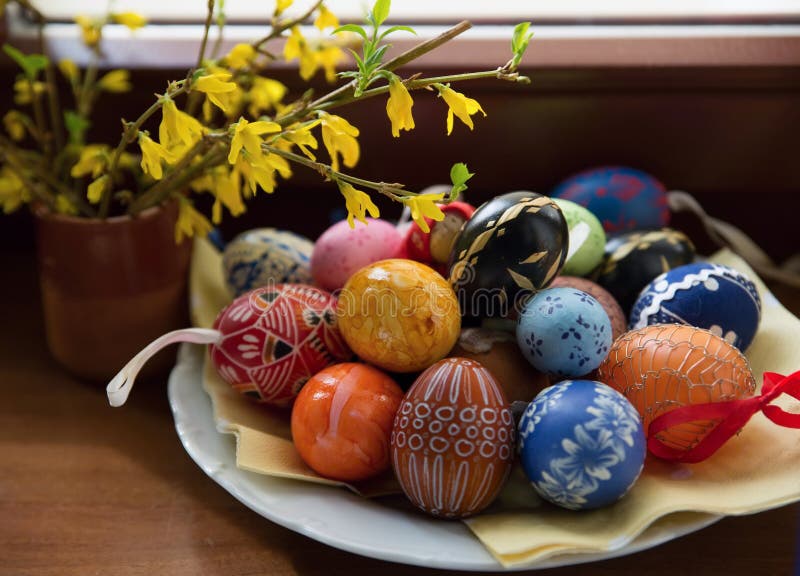 Many Decorative Easter Egg And Flower. Stock Image Image of still