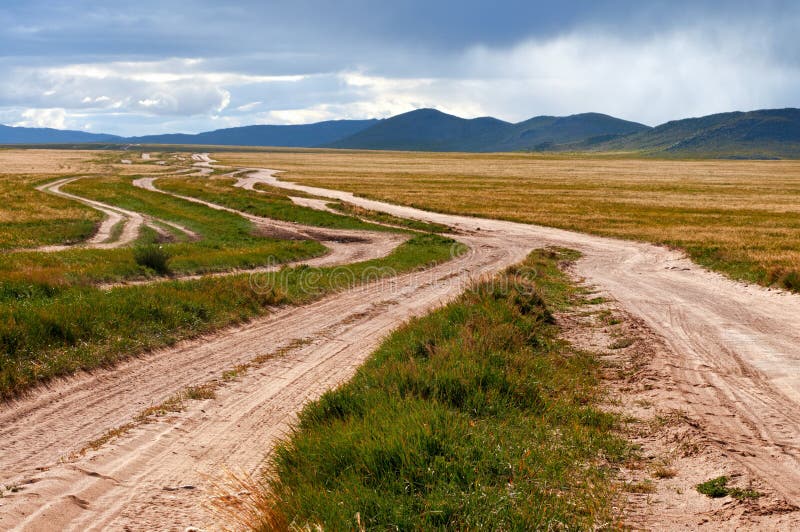 Many desert rural road Mongolia