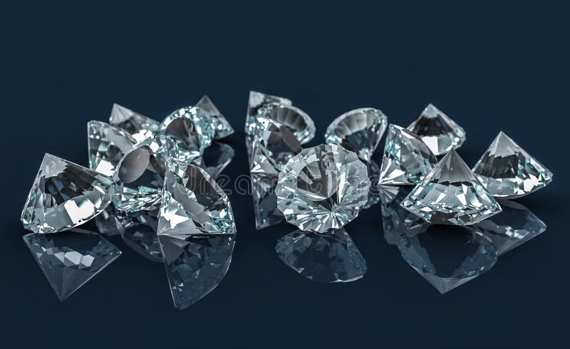 Diamond Symphony: Multitude of Diamonds on Reflective Dark Blue Desk