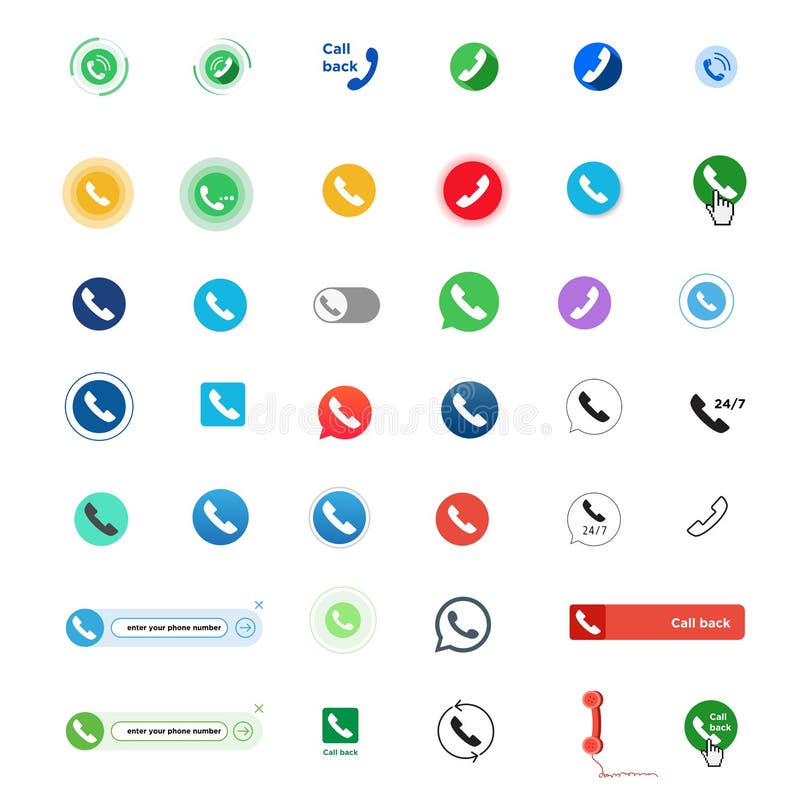Many different colored badges handsets stock illustration