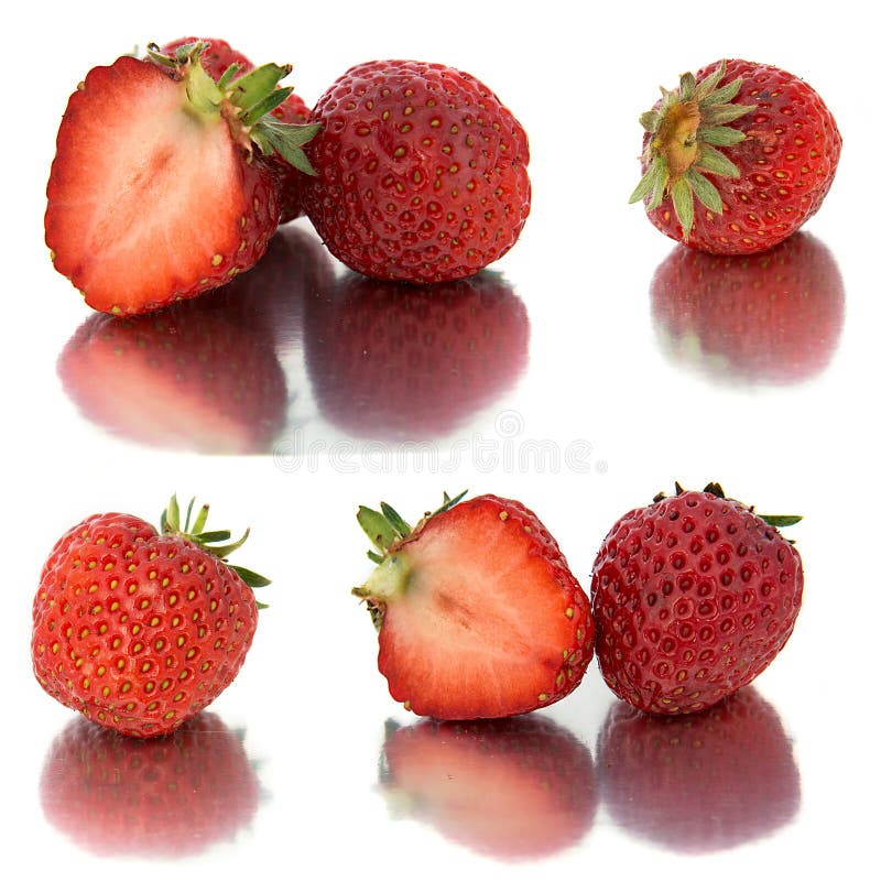 Many Different Sets of Strawberries on White Background, Isolate with
