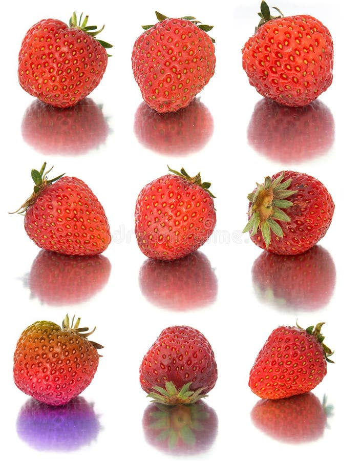 Many Different Sets of Strawberries on White Background, Isolate with