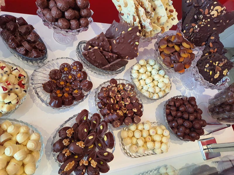 Many Different Types of Chocolate Candies in a Store, Stock Photo