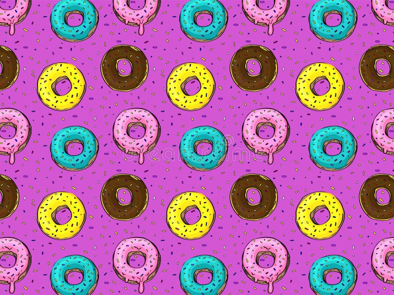 Many Donuts with Icing of Different Colors. Stock Vector Illustration