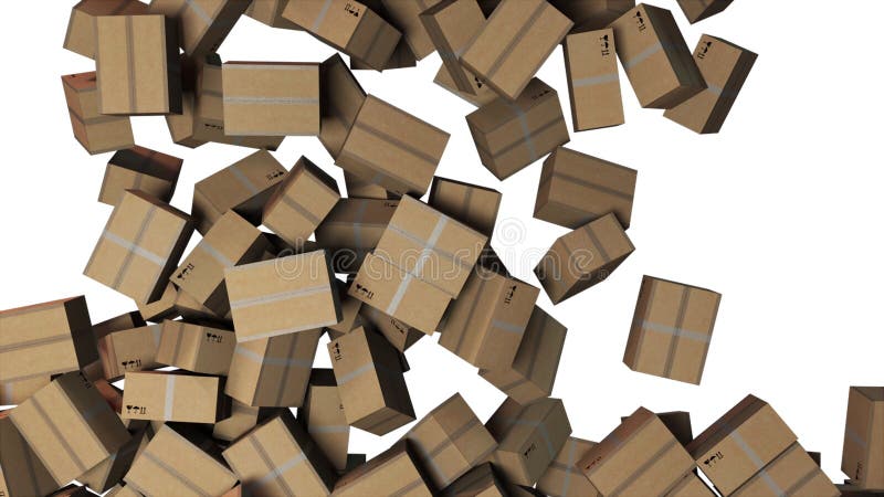 Falling corrugated cardboard boxes, computer generated. 3d rendering of commercial business background. Logistics and stock illustration