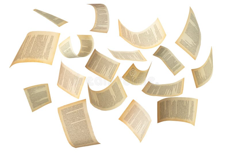 Many flying pages isolated on white background. Abstract and creative shot for editing photos. royalty free stock image Many flying pages isolated on white background. Abstract and creative shot for editing photos. royalty free stock image