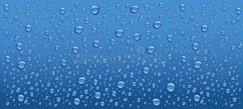 many fresh water drops on blue background