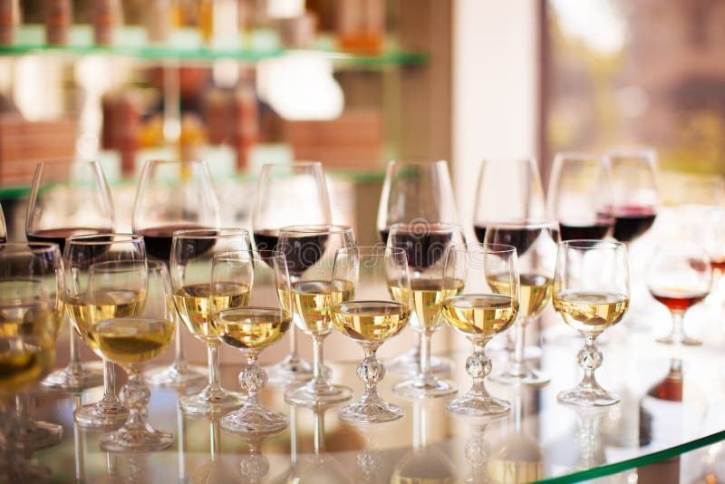 Many Glasses of Wine on the Table Buffet. Stock Photo Image of grape
