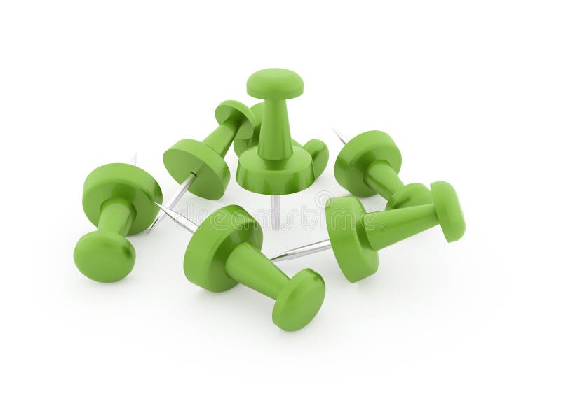 Many Green Push Pins Rendered on White Stock Illustration