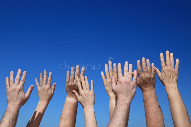 Many Hands Reaching To the Sky Stock Photo Image of together, crowd