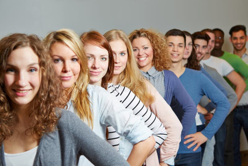 Many teenager in a row stock images