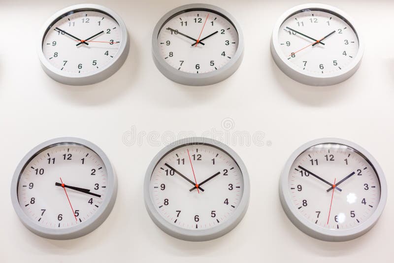 Many Hours Show Different Times Stock Image - Image of clocks, circle