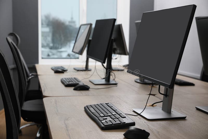 Many Modern Computers in Open Space Office Stock Photo - Image of ...