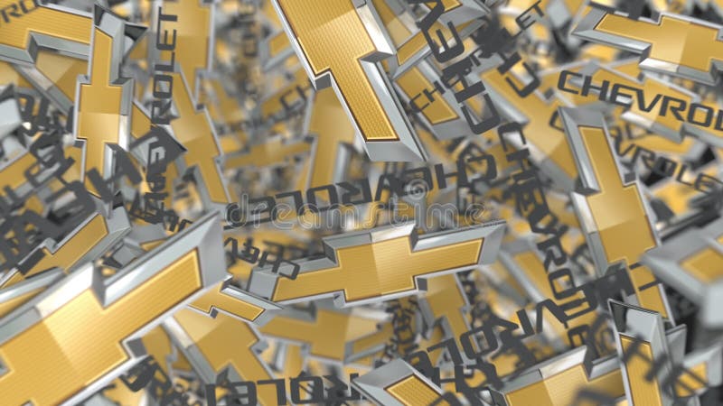 Many moving logos of CHEVROLET. Editorial loopable motion background stock video footage