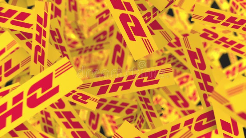 Many moving logos of DHL. Editorial loopable motion background stock video
