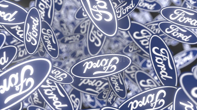 Many moving logos of FORD. Editorial loopable motion background stock video