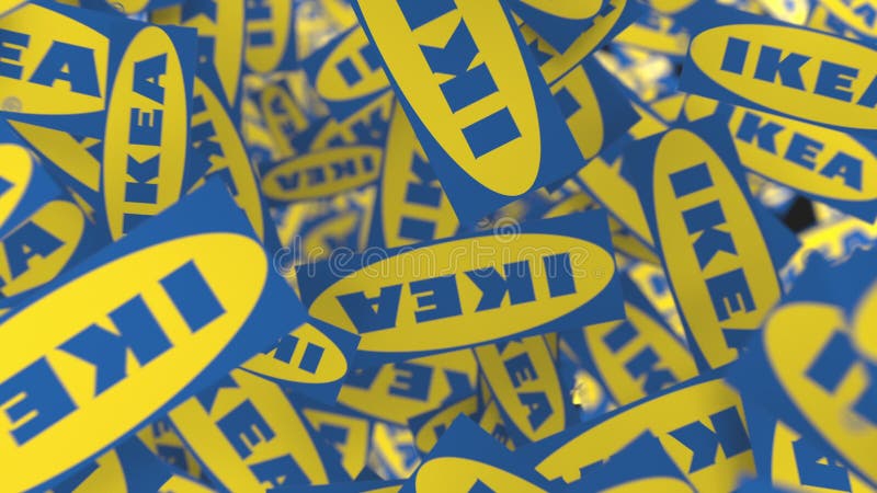 Many moving logos of IKEA. Editorial loopable motion background stock video