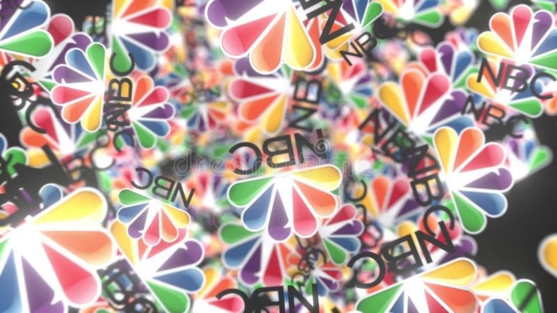 Many moving logos of NBC. Editorial loopable motion background stock illustration