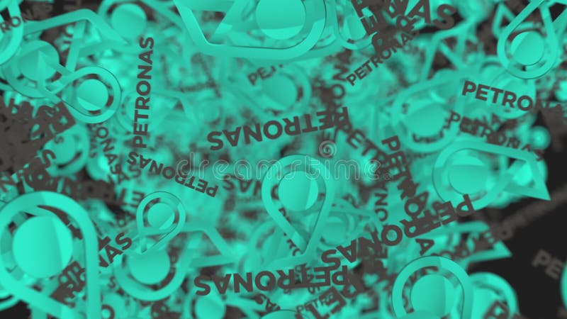 Many moving logos of PETRONAS. Editorial loopable motion background vector illustration