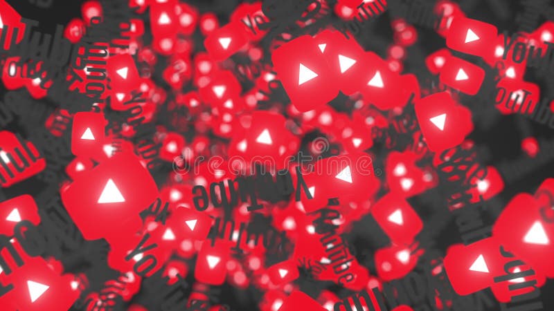 Many moving logos of YOUTUBE. Editorial loopable motion background vector illustration